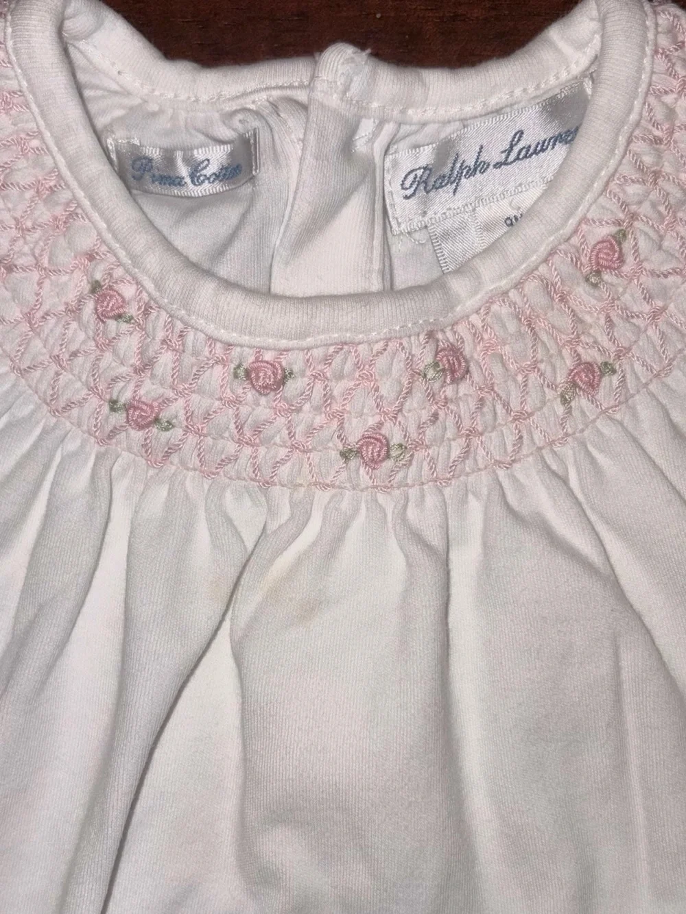 Ralph Lauren smocked and embroidered Ruffled Butt Romper sz 9 mo EUC